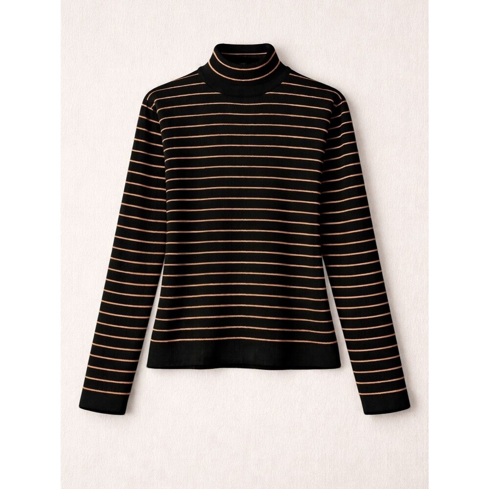Coldwater Creek Black Copper Ribbed Stretch Knit Classic Turtleneck Sweater